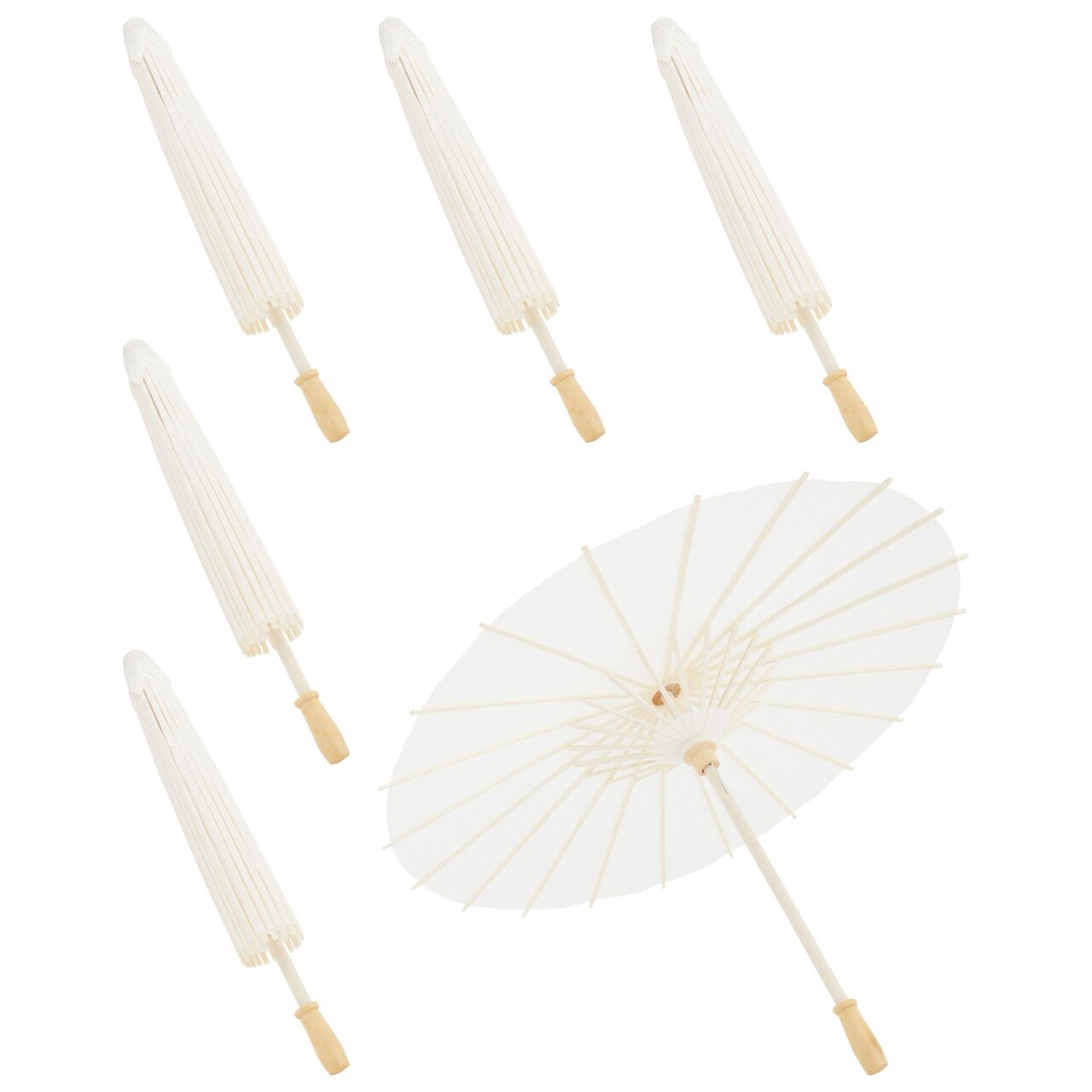 6 Pack Small White Parasol Paper Umbrellas for Crafts, Decorations, Wedding Table Centerpieces, Bridal Shower Supplies, Photo Props (12 x 16 In)